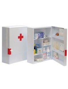 BOTIQUIN PLASTICO EXTRADURO CON MATERIAL PARA PRIMEROS AUXILIOS 460X340X150 MM