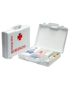 BOTIQUIN POLIPROPILENO CON MATERIAL PARA PRIMEROS AUXILIOS FORMA DE MALETIN 270X230X70 MM