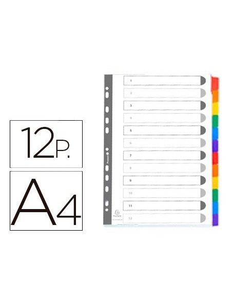 SEPARADOR EXACOMPTA CARTULINA JUEGO DE 12 SEPARADORES DIN A4 MULTITALADRO COLOR BLANCO