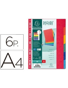 SEPARADOR EXACOMPTA CARTULINA SIMIL PRESPAN JUEGO DE 6 SEPARADORES DIN A4 MULTITALADRO COLORES VIVOS