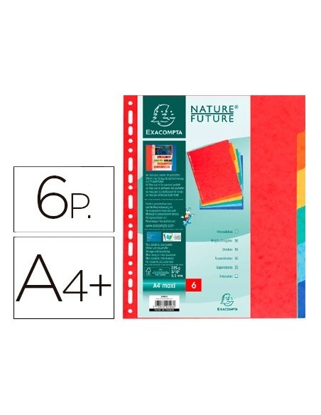 SEPARADOR EXACOMPTA CARTULINA SIMIL PRESPAN JUEGO DE 6 SEPARADORES DIN A4+ MULTITALADRO COLORES VIVOS
