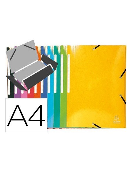 CARPETA EXACOMPTA GOMAS CARTON SIMIL-PRESPAN TRES SOLAPAS DIN A4+ COLORES SURTIDOS
