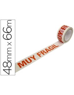 CINTA ADHESIVA POLIPROPILENO BLANCA IMPRESION MUY FRAGIL PARA EMBALAJE 66 MT X 48 MM PACK DE 6 UNIDADES