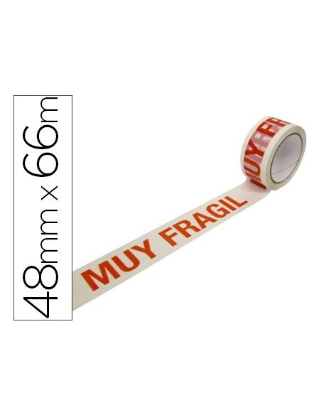 CINTA ADHESIVA POLIPROPILENO BLANCA IMPRESION MUY FRAGIL PARA EMBALAJE 66 MT X 48 MM PACK DE 6 UNIDADES