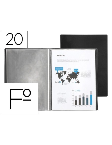 CARPETA LIDERPAPEL ESCAPARATE 20 FUNDAS PVC FOLIO NEGRO