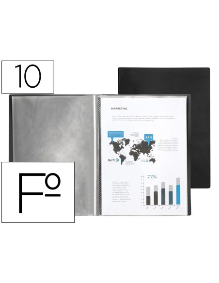 CARPETA LIDERPAPEL ESCAPARATE 10 FUNDAS PVC FOLIO NEGRO