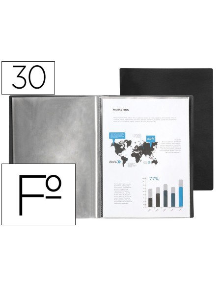 CARPETA LIDERPAPEL ESCAPARATE 30 FUNDAS PVC FOLIO NEGRO