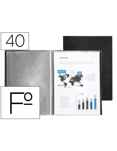 CARPETA LIDERPAPEL ESCAPARATE 40 FUNDAS PVC FOLIO NEGRO