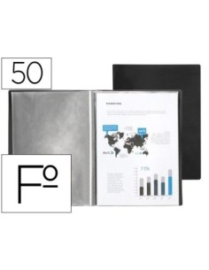 CARPETA LIDERPAPEL ESCAPARATE 50 FUNDAS PVC FOLIO NEGRO