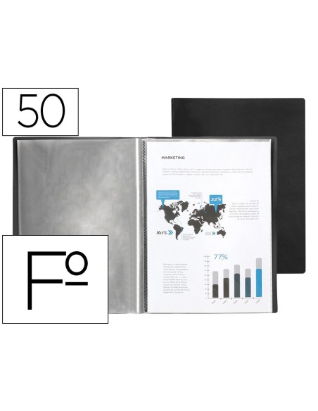 CARPETA LIDERPAPEL ESCAPARATE 50 FUNDAS PVC FOLIO NEGRO