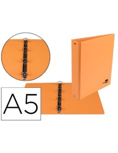 CARPETA DE 4 ANILLAS 25 MM REDONDAS LIDERPAPEL A5 CARTON FORRADO PVC NARANJA