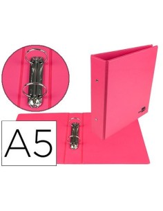 CARPETA DE 2 ANILLAS 40 MM REDONDAS LIDERPAPEL A5 CARTON FORRADO PVC FUCSIA