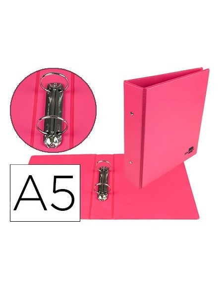 CARPETA DE 2 ANILLAS 40 MM REDONDAS LIDERPAPEL A5 CARTON FORRADO PVC FUCSIA