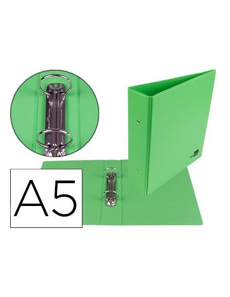 CARPETA DE 2 ANILLAS 40 MM REDONDAS LIDERPAPEL A5 CARTON FORRADO PVC VERDE