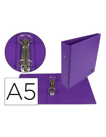 CARPETA DE 2 ANILLAS 40 MM REDONDAS LIDERPAPEL A5 CARTON FORRADO PVC VIOLETA