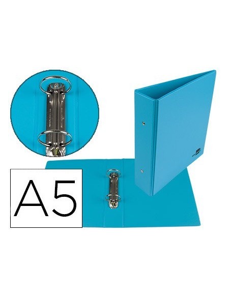 CARPETA DE 2 ANILLAS 40 MM REDONDAS LIDERPAPEL A5 CARTON FORRADO PVC AZUL