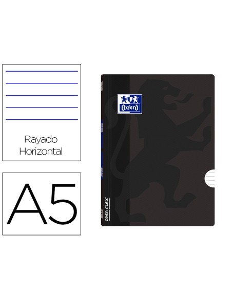 LIBRETA ESCOLAR OXFORD OPENFLEX TAPA FLEXIBLE OPTIK PAPER 48 HOJAS DIN A5 RAYADO HORIZONTAL COLOR NEGRO