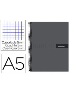 CUADERNO ESPIRAL LIDERPAPEL A5 MICRO CRAFTY TAPA FORRADA 120H 90 GR CUADRO 5MM 5 BANDAS6 TALADROS COLOR NEGRO