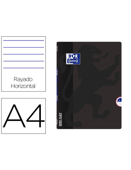 LIBRETA ESCOLAR OXFORD OPENFLEX TAPA FLEXIBLE OPTIK PAPER 48 HOJAS DIN A4 RAYADO HORIZONTAL COLOR NEGRO