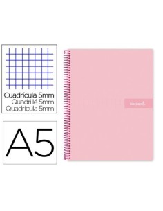 CUADERNO ESPIRAL LIDERPAPEL A5 MICRO CRAFTY TAPA FORRADA 120H 90 GR CUADRO 5MM 5 BANDAS6 TALADROS COLOR ROSA