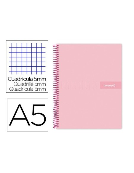 CUADERNO ESPIRAL LIDERPAPEL A5 MICRO CRAFTY TAPA FORRADA 120H 90 GR CUADRO 5MM 5 BANDAS6 TALADROS COLOR ROSA