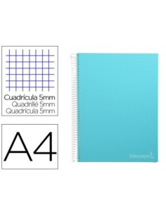 CUADERNO ESPIRAL LIDERPAPEL A4 MICRO JOLLY TAPA FORRADA 140H 75 GR CUADRO 5MM 5 BANDAS4 TALADROS COLOR CELESTE