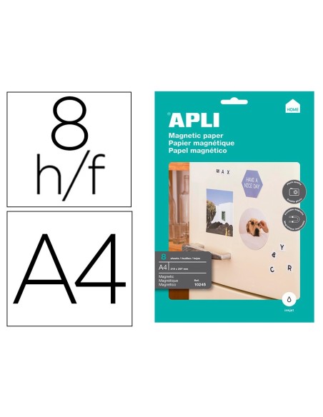 PAPEL MAGNETICO APLI BLANCO DIN A4 PARA IMPRESORAS INKJET PAQUETE DE 8 HOJAS