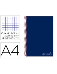 CUADERNO ESPIRAL LIDERPAPEL A4 MICRO JOLLY TAPA FORRADA 140H 75 GR CUADRO 5MM 5 BANDAS 4 TALADROS COLOR AZUL