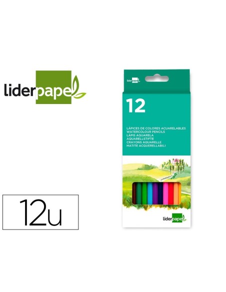 LAPICES DE COLORES ACUARELABLES LIDERPAPEL CAJA DE 12 COLORES SURTIDOS