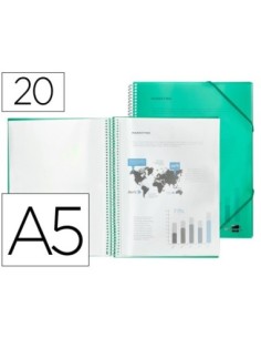 CARPETA LIDERPAPEL ESCAPARATE CON ESPIRAL 20 FUNDAS POLIPROPILENO DIN A5 VERDE