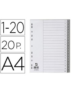 SEPARADOR NUMERICO Q-CONNECT PLASTICO 1-20 JUEGO DE 20 SEPARADORES DIN A4 MULTITALADRO
