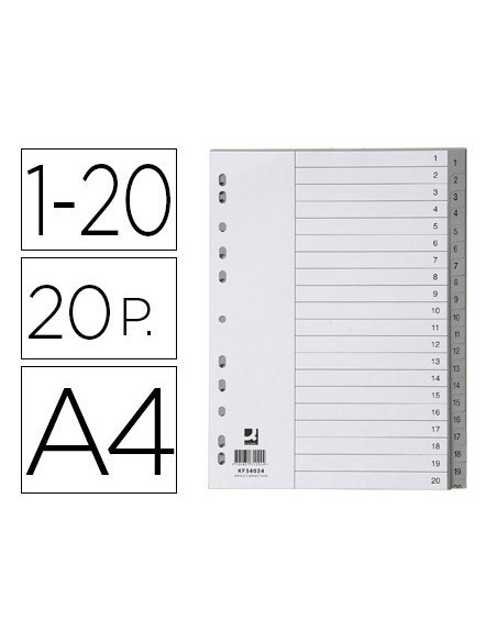 SEPARADOR NUMERICO Q-CONNECT PLASTICO 1-20 JUEGO DE 20 SEPARADORES DIN A4 MULTITALADRO