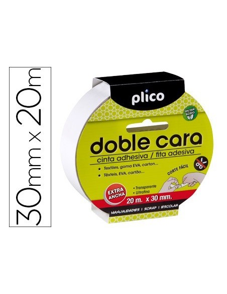 CINTA ADHESIVA PLICO DOBLE CARA 20 MT X 30 MM