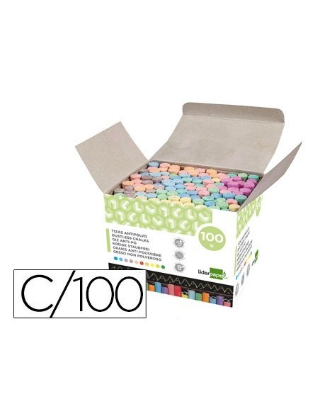 TIZA COLOR ANTIPOLVO LIDERPAPEL CAJA DE 100 UNIDADES COLORES SURTIDOS