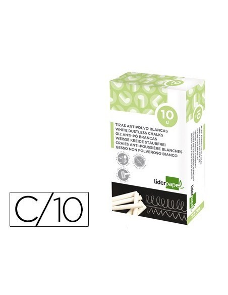 TIZA BLANCA ANTIPOLVO LIDERPAPEL CAJA DE 10 UNIDADES
