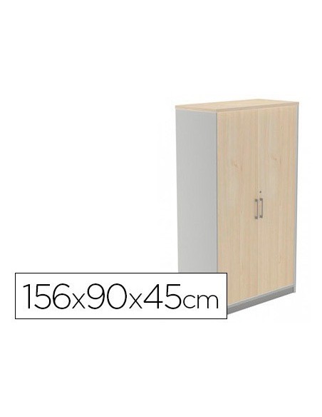 ARMARIO ROCADA CON TRES ESTANTES Y DOS PUERTAS ENTERAS SERIE STORE 156X90X45 CM ACABADO AB01 ALUMINIO/HAYA