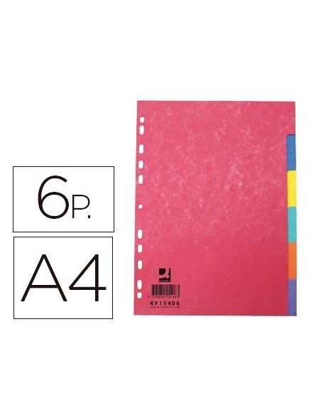 SEPARADOR Q-CONNECT CARTULINA BRILLO JUEGO DE 6 SEPARADORES DIN A4 MULTITALADRO