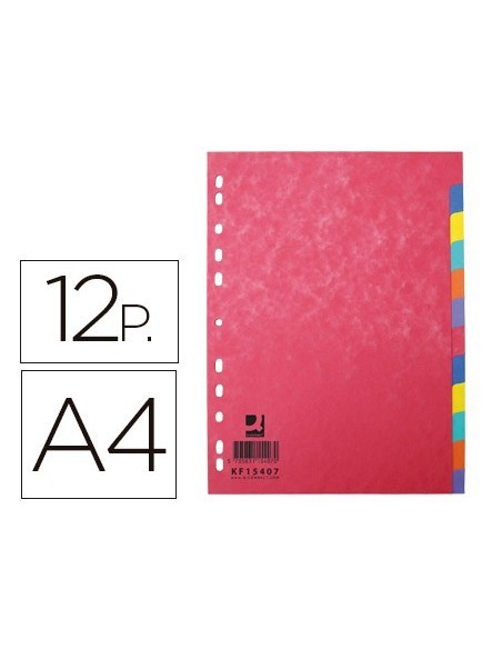 SEPARADOR Q-CONNECT CARTULINA BRILLO JUEGO DE 12 SEPARADORES DIN A4 MULTITALADRO