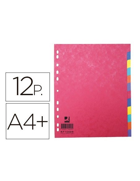 SEPARADOR Q-CONNECT CARTULINA BRILLO JUEGO DE 12 SEPARADORES DIN A4+
