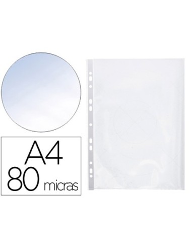 FUNDA MULTITALADRO Q-CONNECT DIN A4 80 MICRAS CRISTAL CON APERTURA SUPERIOR Y LATERAL IZQUIERDA BOLSA DE 25 UNIDADES