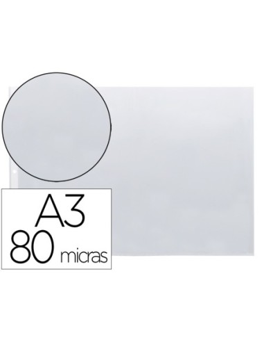 FUNDA MULTITALADRO Q-CONNECT DIN A3 APAISADA 80 MICRAS CRISTAL CON APERTURA SUPERIOR - BOLSA DE 10
