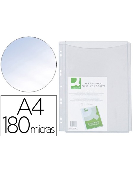 FUNDA MULTITALADRO Q-CONNECT CON FUELLE DIN A4 PVC 180 MICRAS - BOLSA DE 5
