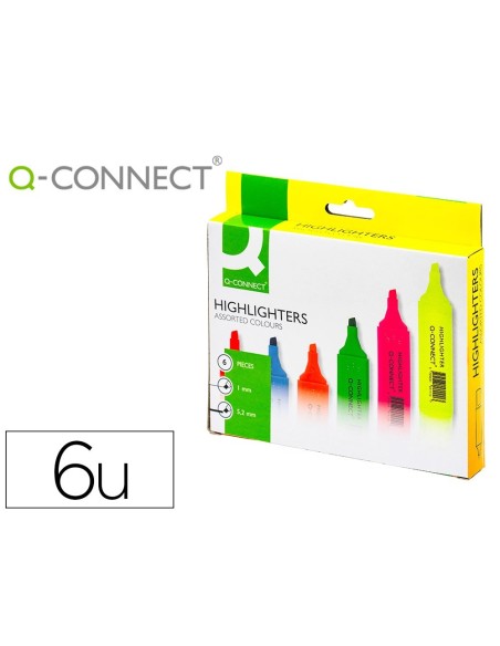 ROTULADOR Q-CONNECT FLUORESCENTE PUNTA BISELADA ESTUCHE DE 6 COLORES