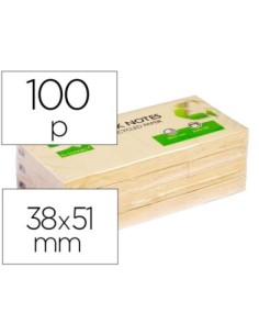 BLOC DE NOTAS ADHESIVAS QUITA Y PON Q-CONNECT 38X51 MM PAPEL RECICLADO AMARILLO CON 100 HOJAS