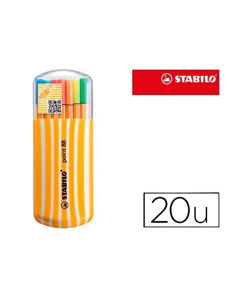 ROTULADOR STABILO PUNTA DE FIBRA POINT 88 ZEBRUI ESTUCHE DE 20 UNIDADES COLORES NEON SURTIDOS