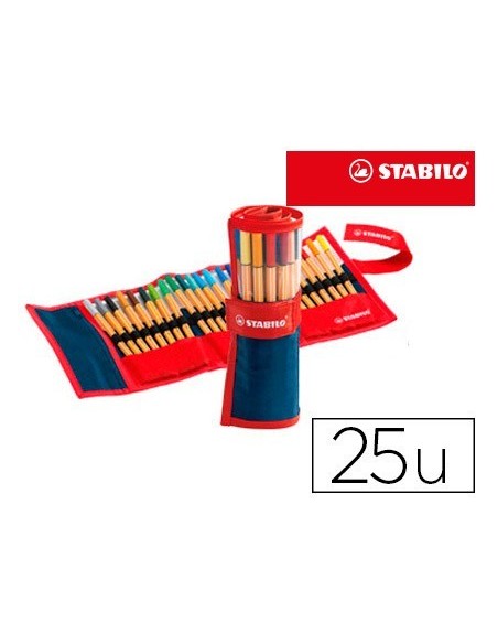 ROTULADOR STABILO PUNTA DE FIBRA POINT 88 ESTUCHE ROLLERSET DE 25 COLORES SURTIDOS
