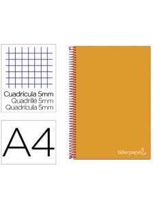 CUADERNO ESPIRAL LIDERPAPEL A4 MICRO JOLLY TAPA FORRADA 140H 75 GR CUADRO 5MM 5 BANDAS4 TALADROS COLOR NARANJA
