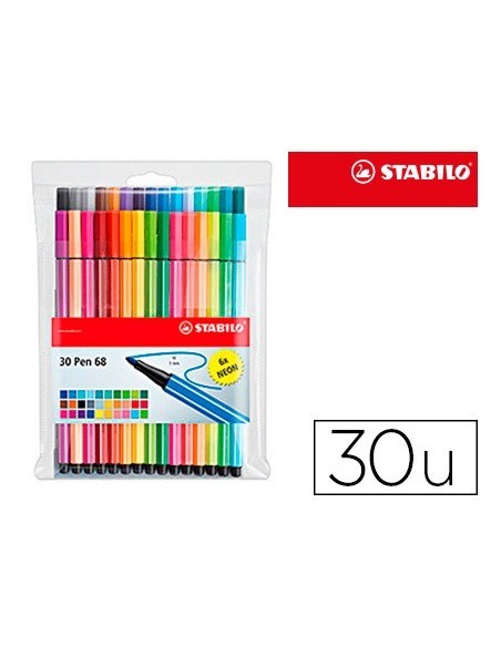 ROTULADOR STABILO ACUARELABLE PEN 68 ESTUCHE DE 24 COLORES ESTANDAR + 6 COLORES NEON