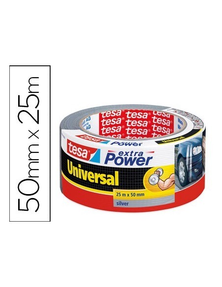 CINTA ADHESIVA TESA AMERICANA 25 MT X 50 MM EXTRA POWER COLOR PLATA