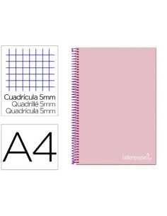 CUADERNO ESPIRAL LIDERPAPEL A4 MICRO JOLLY TAPA FORRADA 140H 75 GR CUADRO 5MM 5 BANDAS 4 TALADROS COLOR ROSA